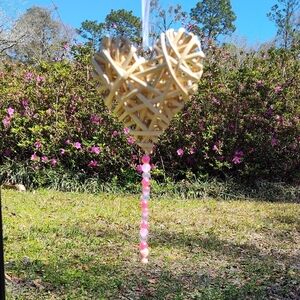 Woven Heart Ornament with Pink Beads